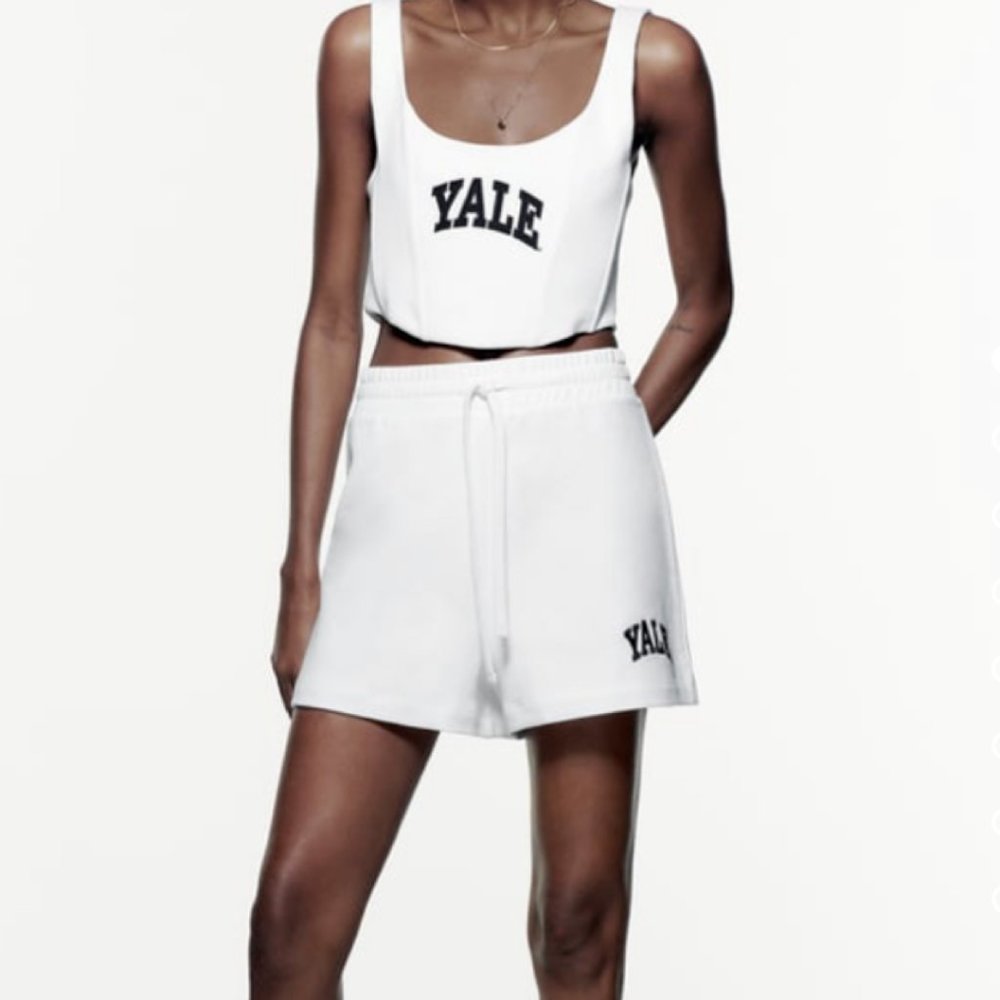 ZARA TWO PIECE YALE UNIVERISTY CROP TANK TOP SHORTS SET MEDIUM